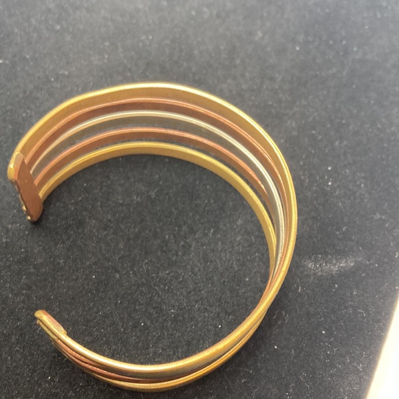 Mixed Metal Tone Stacked Look Cuff Bracelet Silver Gold Bronze - Picture 14 of 15